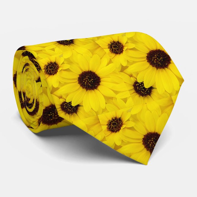Cravate Joyeux tournesols jaunes (Roulé)