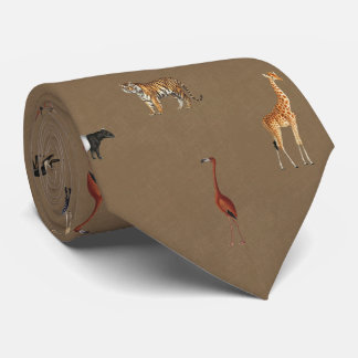 Cravate Jungle Safari Animals Pattern Camel Brown Neck Tie
