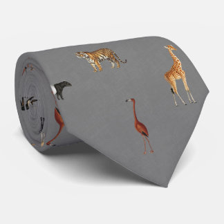 Cravate Jungle Safari Animals Pattern Dark Grey Neck Tie