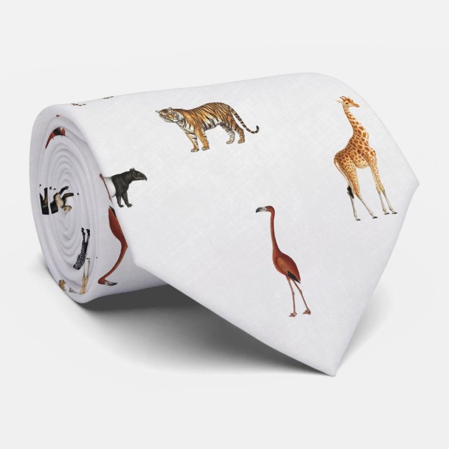 Cravate Jungle Safari Animals Pattern Stone White Neck Tie (Roulé)
