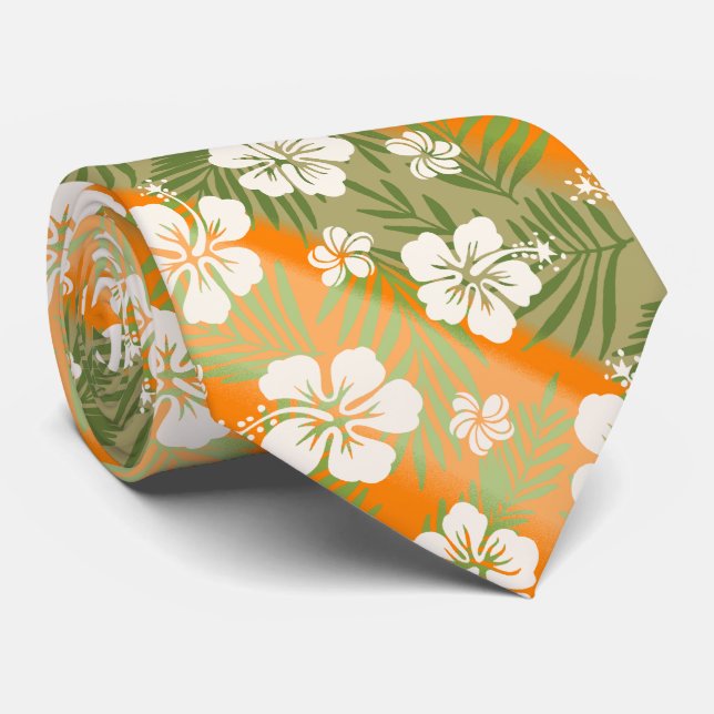 Cravate Kalani Tie Dye Mélange Hibiscus Tropical - Orange (Roulé)
