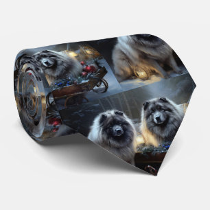 Cravate Keeshond enneigé Décor de traîneau de Noël