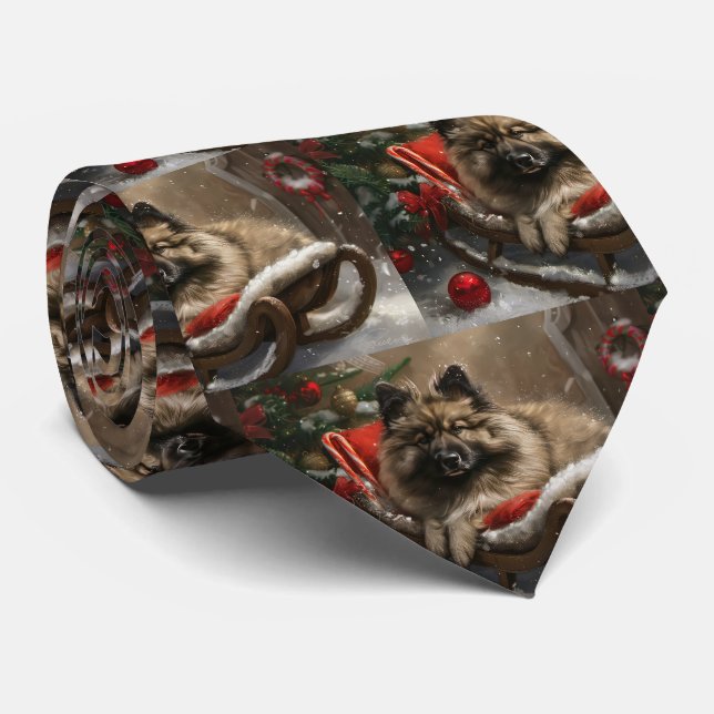 Cravate keeshond Festive de Noël de chien (Roulé)