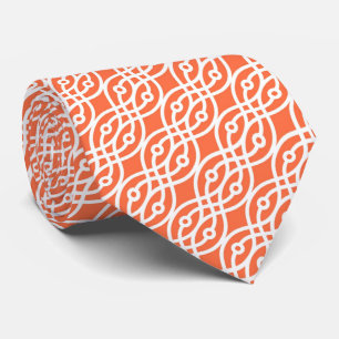 Cravate Kimono imprimé, corail orange et blanc