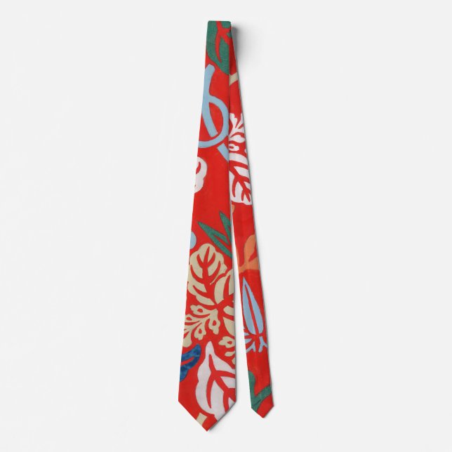 Cravate Kimono japonais kimono rouge design floral (Devant)