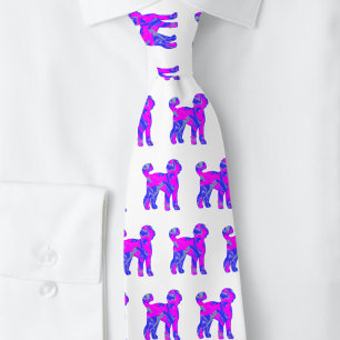 Cravate Labradoodé Chien Silhouette rose bleu blanc
