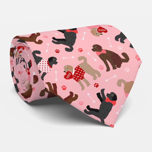 Cravate Labradoodle / Goldendoodle Valentine Motif (Roulé)