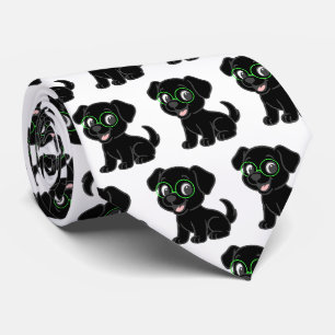 Cravate Labrador Retriever Noir Dessin Animé Avec Lunettes