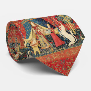 Cravate LADY AND UNICORN Lion, Fleurs, Animaux Imaginaire