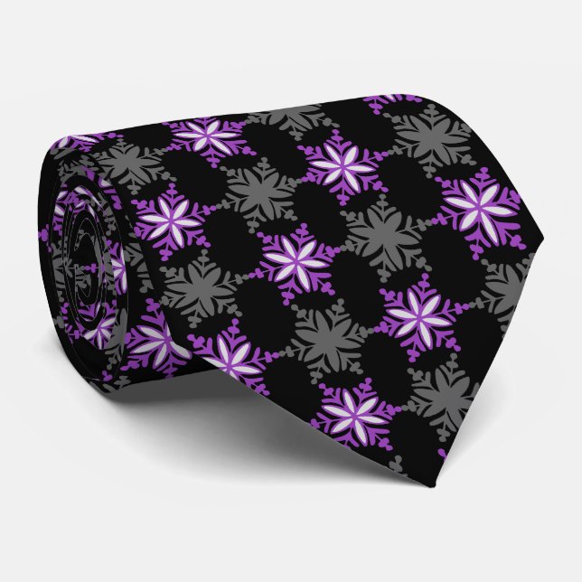 Cravate Laisser neiger Flocon de neige Noir & Violet à sim (Roulé)