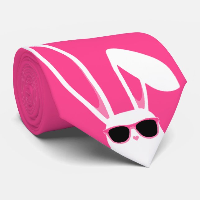 Cravate Lapin de Pâques rose et blanc portant des lunettes (Roulé)