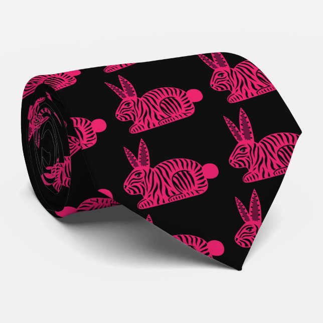 Cravate Lapin rose Zebra (Roulé)