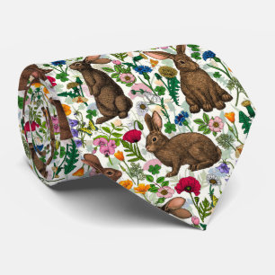 Cravate Lapins et fleur sauvage