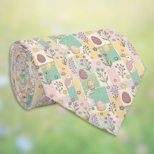Cravate Lapins et œufs de Pâques au patchwork pastel et Gi