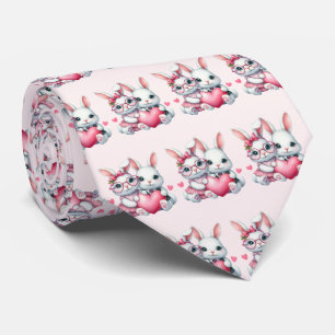 Cravate Lapins mignons partageant un motif de cœur