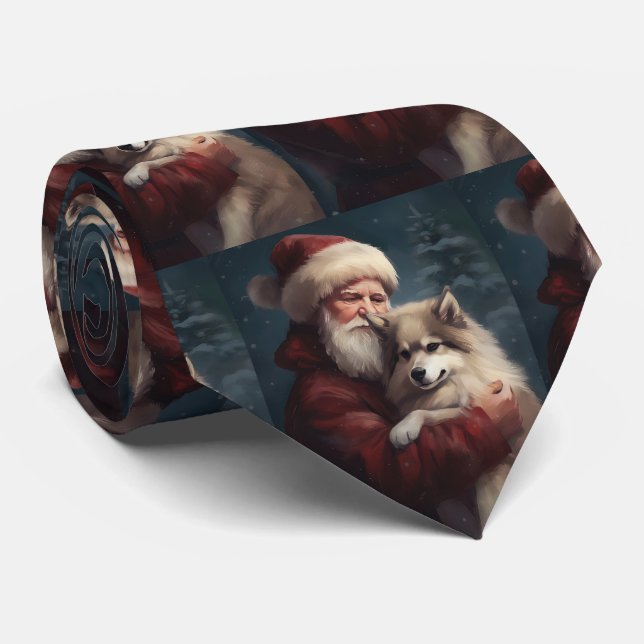 Cravate Lapphund finlandais Noël festif du Père Noël (Roulé)