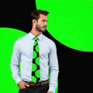 Cravate Large Neon Green Dots on Black Background Tie