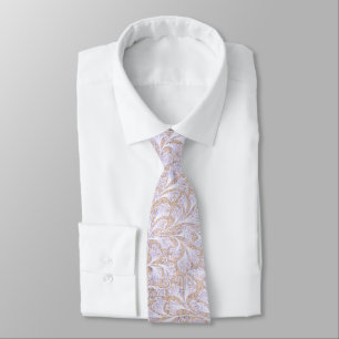CRAVATE LAVANDE-ROSE PASTEL, BLANC ET BEIGE, MOTIF FEUILLU