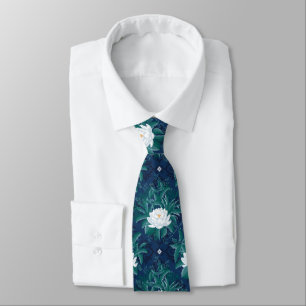 Cravate Le Motif blanc Lotus Midnight Lotus