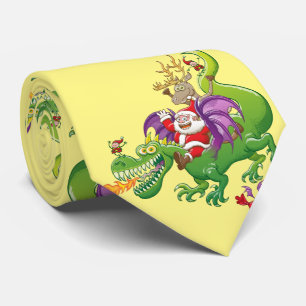 Cravate Le père noël a changé son renne pour un dragon