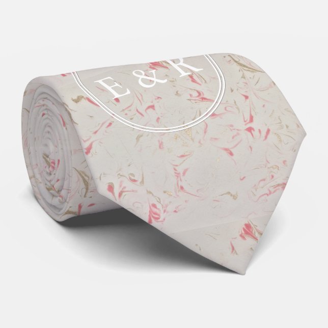 Cravate Le rose rose Champagne d'or a tourbillonné marbre (Roulé)
