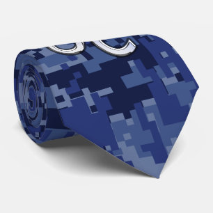 Cravate Leo Zodiac Sign on Navy Blue Digital Camouflage