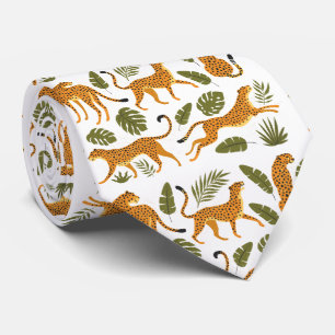 Cravate Leopards Cheetahs Feuilles tropicaux Arrière - pla