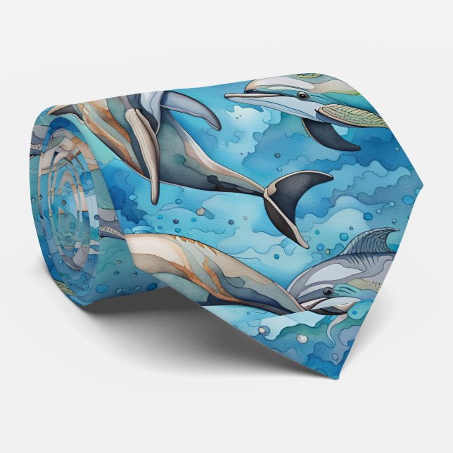 Cravate Les dauphins nageant dans la mer (Roulé)