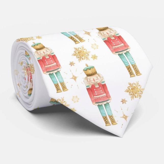 Cravate Les flocons dorés de noix de cabot de Noël (Roulé)