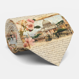 Cravate Lettres vintage Rome Art Floral