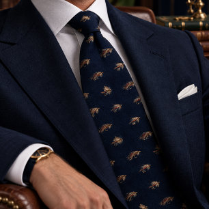 Cravate Leurre de pêche à la mouche en herringbone bleu en
