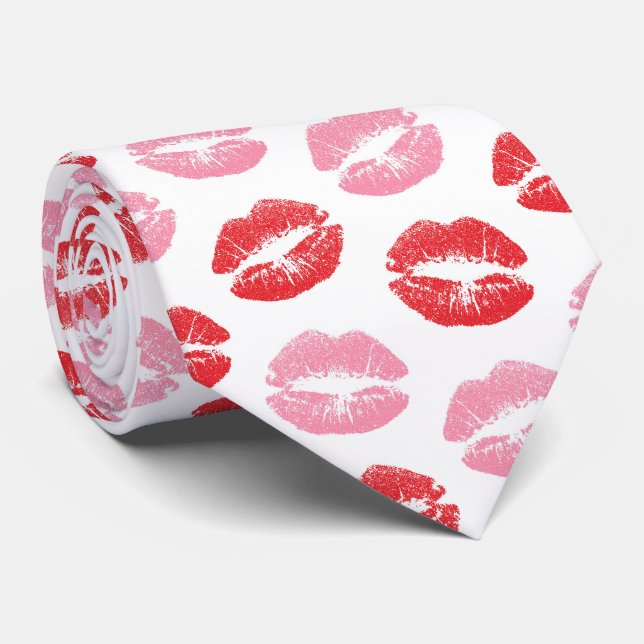 Cravate Lèvres rouges et roses, Motif des lèvres, bâton à  (Roulé)