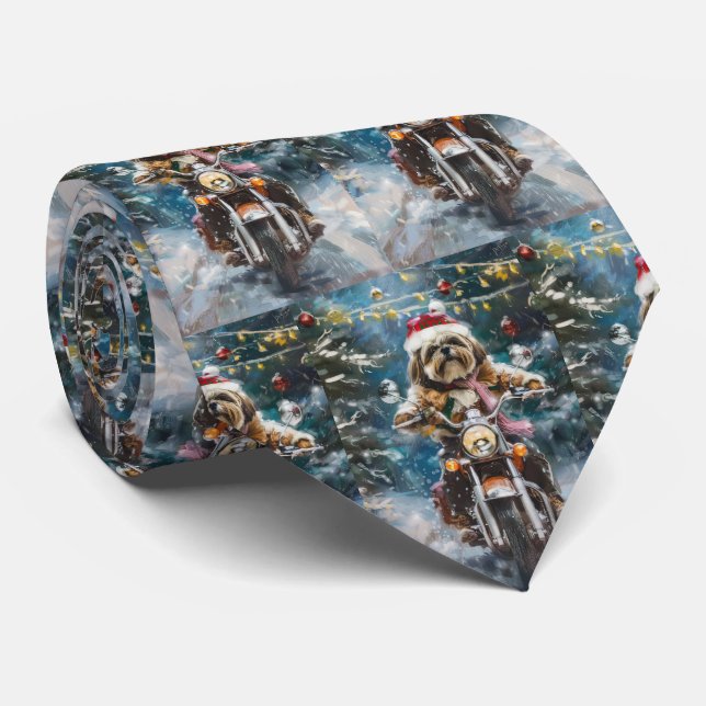 Cravate Lhasa Apso Chien à cheval Moto Noël (Roulé)