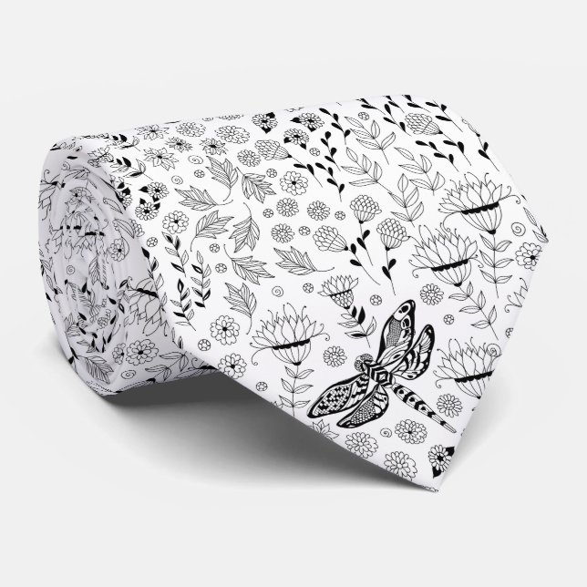 Cravate libellule et fleurs (Roulé)