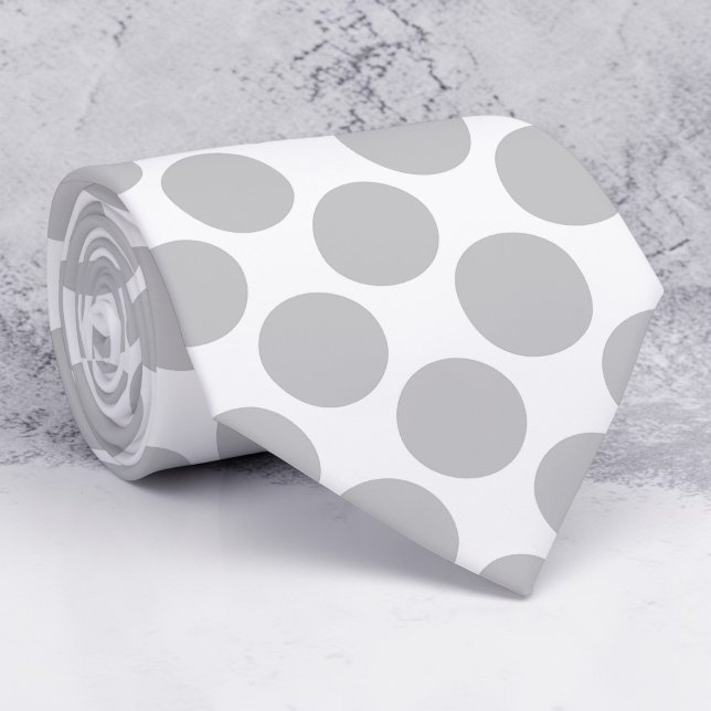 Cravate Light Grey Polka Dots on White Custom Necktie (Créateur téléchargé)