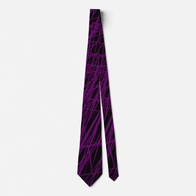 Cravate Lignes Abstraites - Plum sur Noir (Devant)