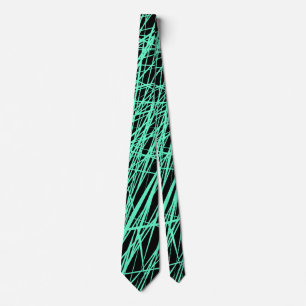 Cravate Lignes Abstraites - Turquoise sur Noir