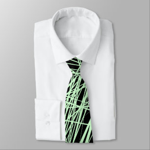 Cravate Lignes Abstraites - Vert fantôme sur noir