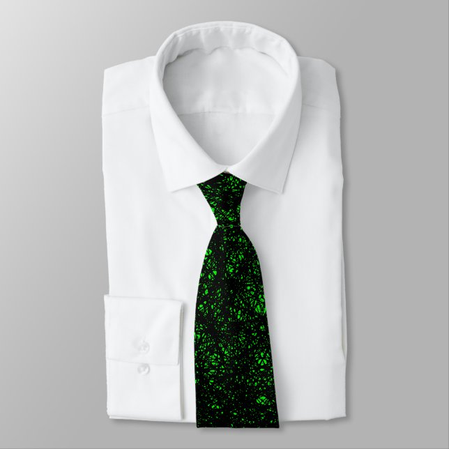 Cravate Lignes aléatoires - Noir avec Vert sur Noir (Attaché)