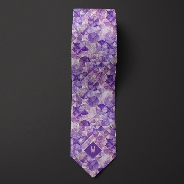 Cravate Lilac Aquarelle Cercles Monogramme (Créateur téléchargé)