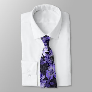 Cravate Lilac, fleurs violettes sur le noir