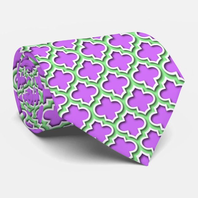 Cravate Lilac Mint Vert Blanc Marocain Quatrefoil #5DS (Roulé)