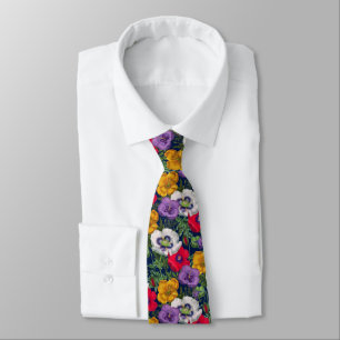 Cravate Lilac Rouge Blanc Jaune Poppies & Feuilles verts