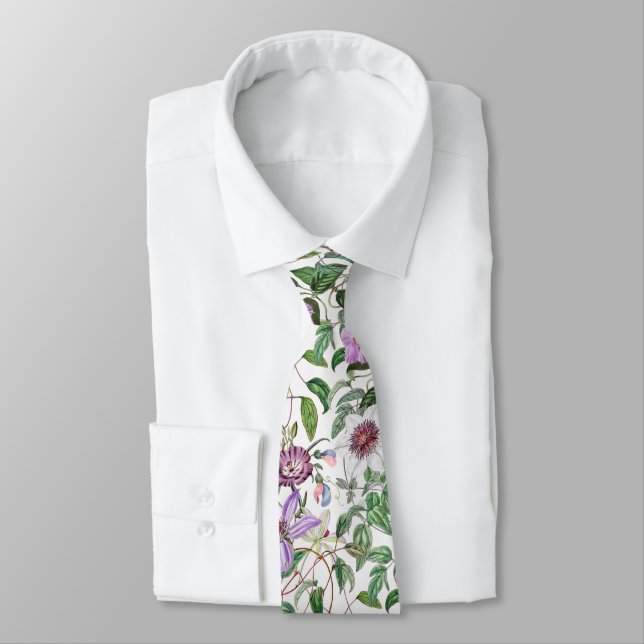 Cravate Lilac Vert Blanc Vintage Fleurs botaniques (Attaché)