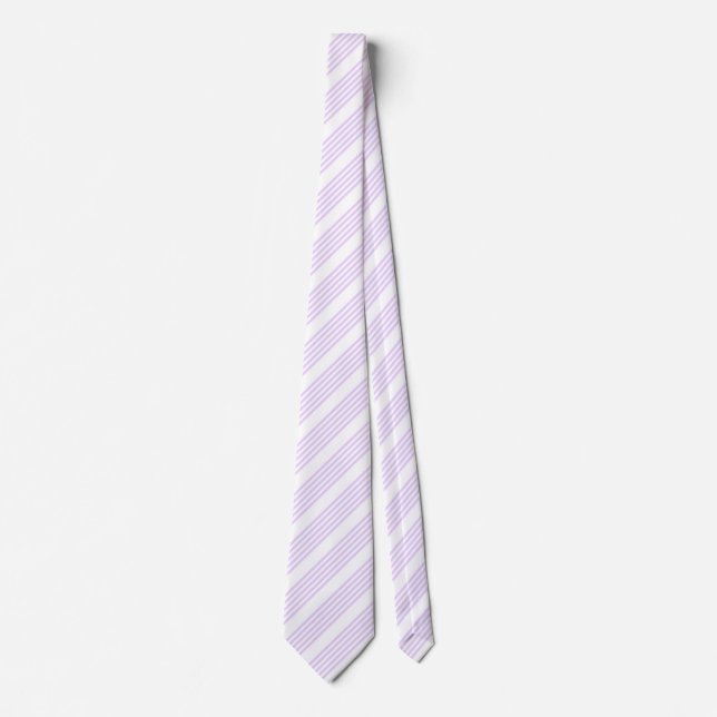 Cravate Lilac violet et blanc cinq bandes motif (Devant)