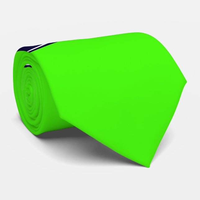Cravate Lime solide vert, ruban bleu marine Nom Monogramme (Roulé)