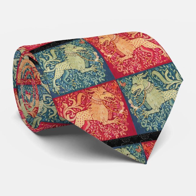 Cravate Lion BESTIAIRE MÉDIÉVAL Comme la bête en bleu roug (Roulé)