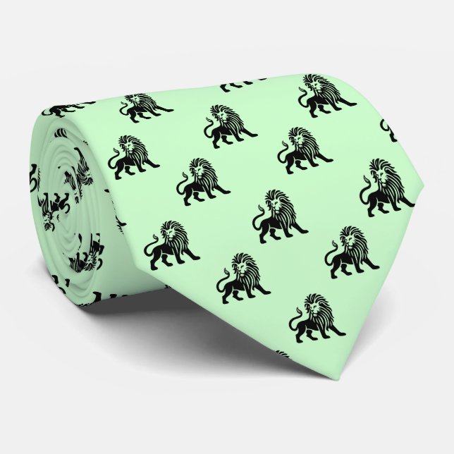 Cravate Lion Motif - Noir sur Ghost Green (Roulé)