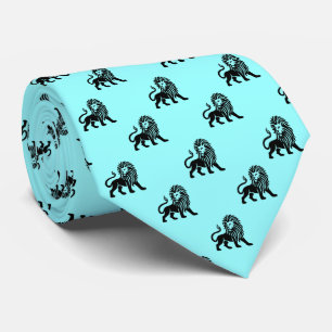 Cravate Lion Motif - Noir sur Ice Blue