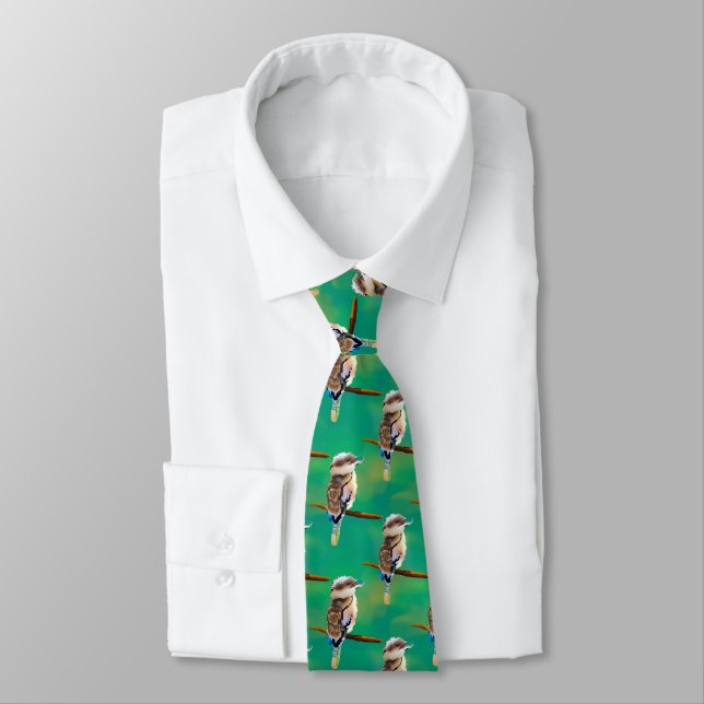 Cravate Little Australian Kookaburra Bird Motif Green (Attaché)